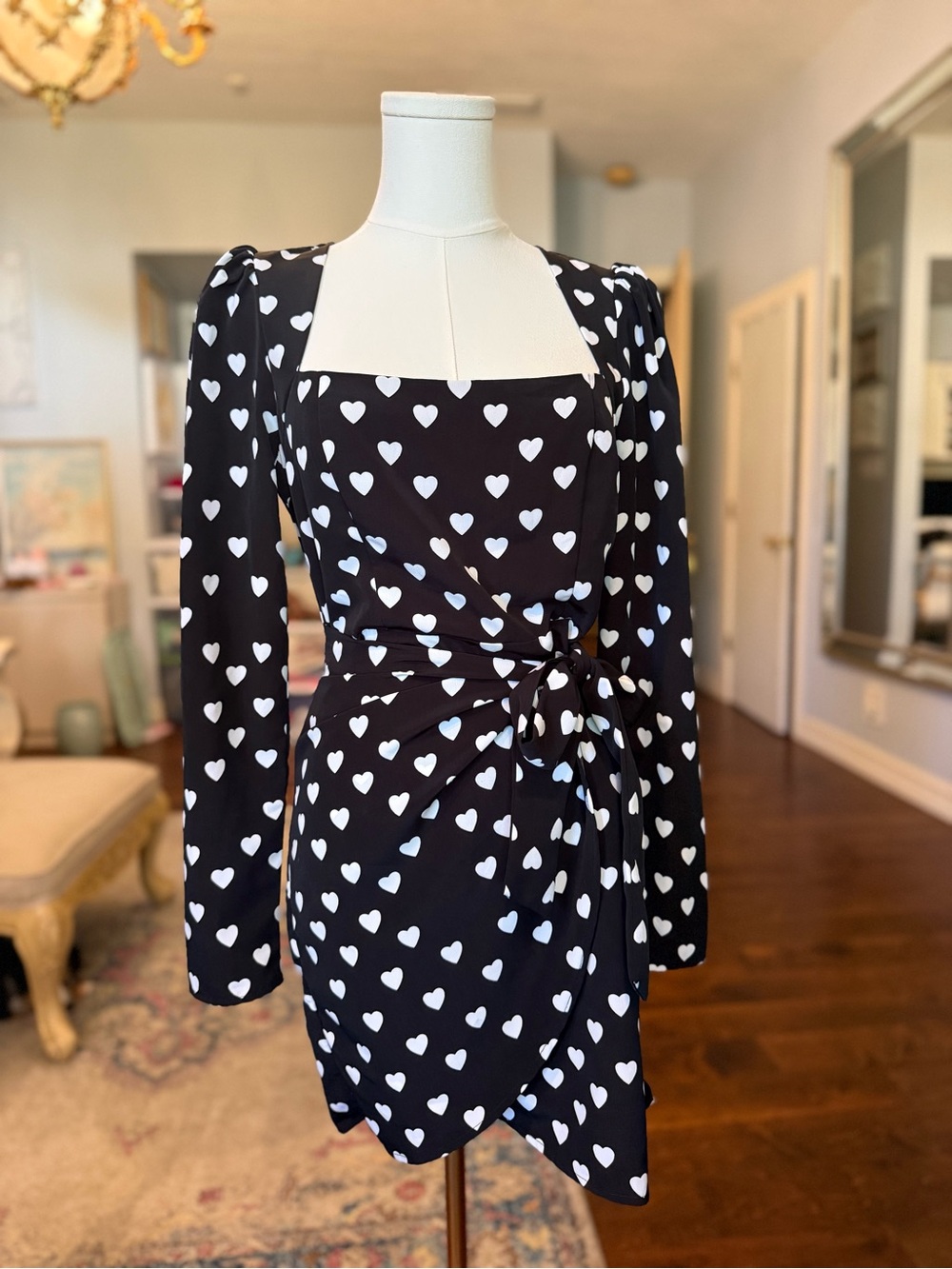 Forever 21 Black Mini Dress with White Heart Print